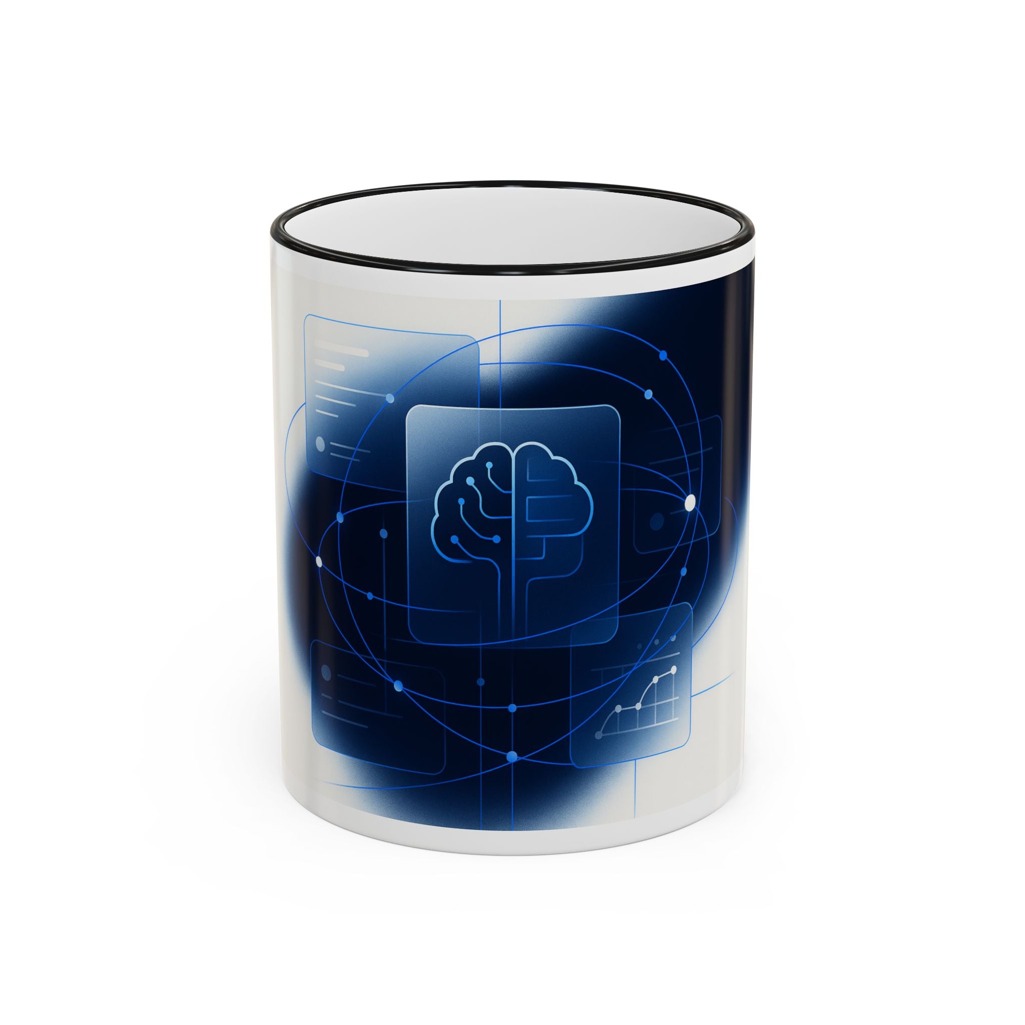 Abstract Neural Network Brain Mug | Accent Rim & Handle Ceramic Mug