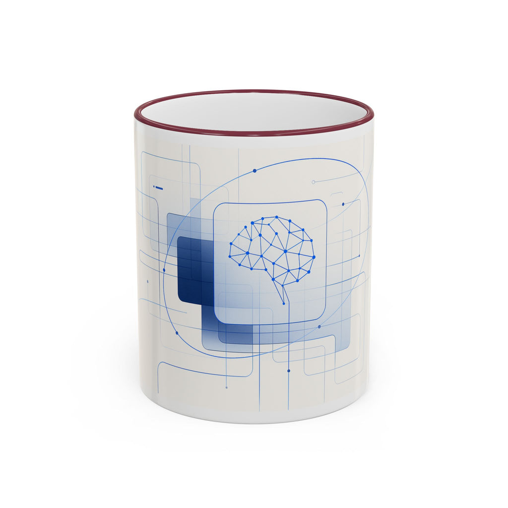 Abstract Neural Network Brain Mug | Accent Rim & Handle Ceramic Mug